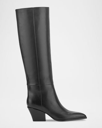 Marc Fisher Tarrie Stacked Heel Leather Knee-High Boots