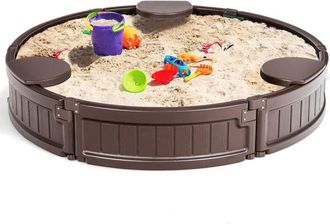 Costway Costway - Arenero Redondo 120 Cm Con Cobertura Impermeable, Cobertura Inferior Y Asientos Incorporados, Para 4 Ni&ntilde;os