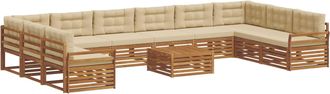 vidaXL Juegos De Sof&aacute;s 11 Uds. Natural Y Beige Madera De Acacia S&oacute;lida Vidaxl