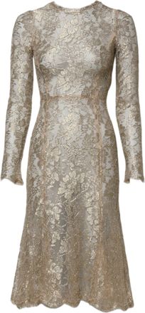 Dolce & Gabbana Gold Floral Lace Long Sleeves Fit & Flare Womens Dress