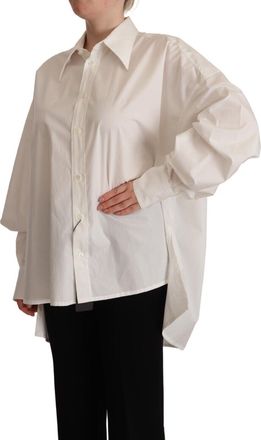 Dolce & Gabbana Womens White Cotton Button Up Collared Long Sleeve Top