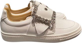 Maison Margiela White Patent Leather Crystal Brooch Sneakers Size 37