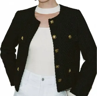 Urban Revivo Long Sleeve Tweed Blazer In Black
