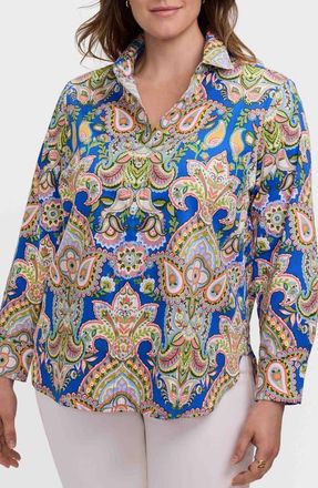 Foxcroft Meghan Print Shirt in Blue/Multi at Nordstrom, Size 2 X