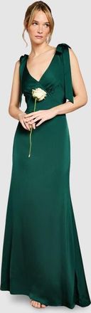 Coast Satin Tie-Shoulder Maxi Dress in Emerald at Nordstrom, Size 12