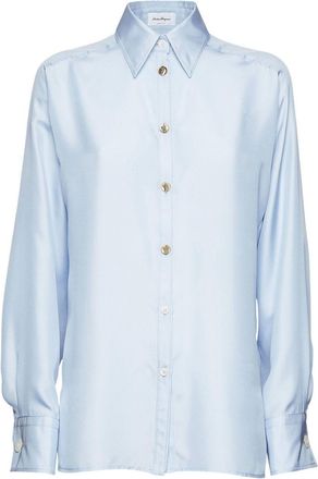 Ferragamo button-front satin shirt - women - Silk/Polyester - 38 - Blue