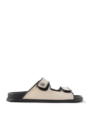 Dolce & Gabbana Logo-Embellished Leather-Trimmed Canvas Slides