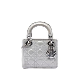 Dior Pre-owned Lady Dior Mini Bag - Dames - Pre-owned - Grijs - Maat: ONE Size Leer