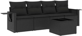 vidaXL Vidaxl - Set De Muebles De Jard&iacute;n 5 Pzas Y Cojines Rat&aacute;n Sint&eacute;tico Negro
