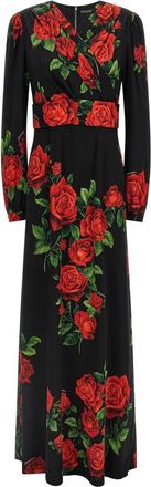 Dolce & Gabbana Rose Print Charmeuse Lange Jurk - Dames - Maxi kleedjes - Veelkleurig - 3XL - Kleedjes