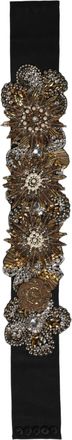 Dolce & Gabbana Womens Black Gold Tone Crystal Brass Flower Brooches Belt Acetate Cotton