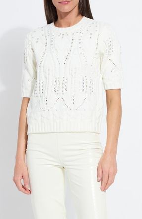 Lyssé Hadley Crystal Embellished Short Sleeve Sweater in Snow White at Nordstrom, Size X-Large