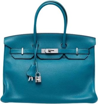 Herm&egrave;s Pre-owned Birkin 35 - Dames - Vintage Handtas - Blauw - ONE Size - Leer - Vintage
