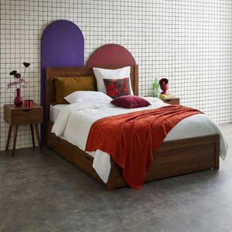 Sweeek Cama con 4 cajones efecto madera, 140x190cm, con somier de l&aacute;minas y