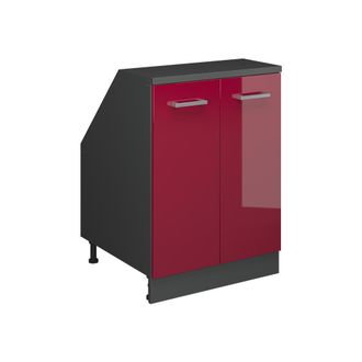 Vicco Armario De Cocina Para Techo Inclinado R-line, Rojo De Alto Brillo, 60 Cm Con 2 Puertas, 60 Cm De Profundidad, Vicco