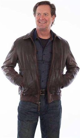Scully Dark Rugged Lamb Zip-Front Leather Jacket In Brown