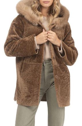 Gorski Reversible Textured Genuine Shearling Parka with Genuine Shearling Trim in Camel/camel at Nordstrom, Size Medium