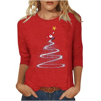 Generic My Recent Orders Christmas Tops for Women UK 3/4 Sleeve Crewneck Tunic Shirts 2024 Fall Fashion Xmas Tree Print T Shirts Casual Lightweight Going Out 