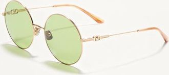 Valentino Occhiale Rotondo Oversized In Metallo unisex LIGHT GOLD/HAVANA BEIGE/VERDE CHIARO 57