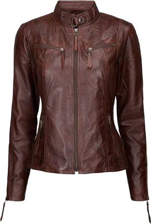 BTF-CPH Biker Jacket 10245 - Dames - Leren en Su&egrave;de Jassen - Bruin - M - Leer - Jassen