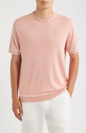 BOSS Norberto Linen Blend Short Sleeve Sweater in Light Past/Pink at Nordstrom, Size Xx-Large