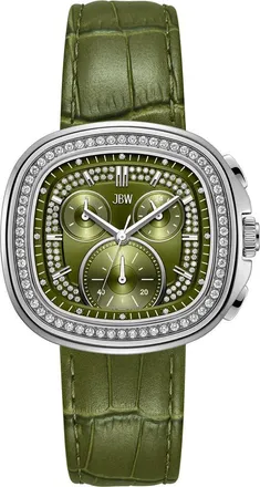 JBW Coast Chronograph Leather Strap Watch, 22mm x 42mm in Silver/green at Nordstrom