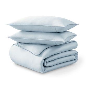Bare Home 400 Thread Count Organic Cotton Sateen Duvet Cover and Sham Set in Winter Blue at Nordstrom, Size Queen