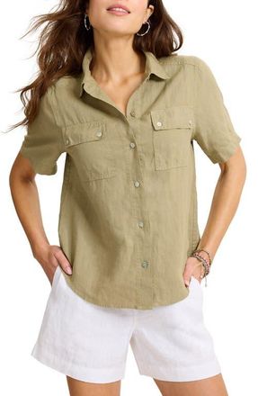 Tommy Bahama Castialina Utility Linen Button-Up Shirt in Sea Clay at Nordstrom, Size X-Small