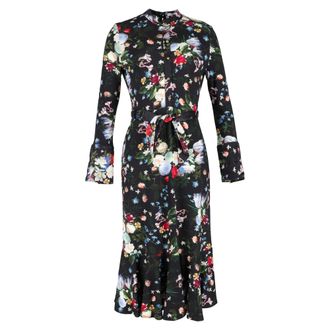 Erdem Erdem Hilma Tie-Neck Long-Sleeve Jersey Midi Dress in Floral Print Silk