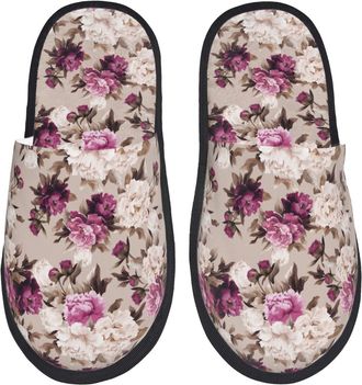 Generic Camping Slippers Roses Flowers Non Slip Slipper Portable Indoor Slipper Winter Sleepers For Bedroom Women & Men L