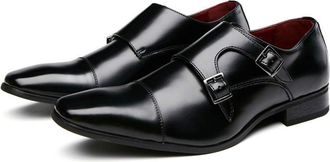 Generic Dress Oxford for Men Lace Up Cap Toe Monk Strap Leather Anti-Slip Rubber Sole Non Slip Low Top Prom(Black,7.5 UK)