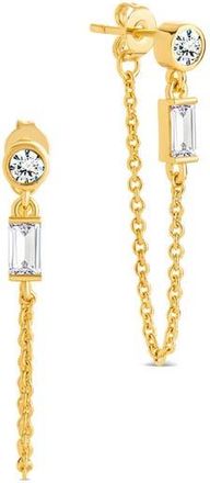 Sterling Forever Cubic Zirconia Chain Drop Hoop Earrings in Gold at Nordstrom Rack