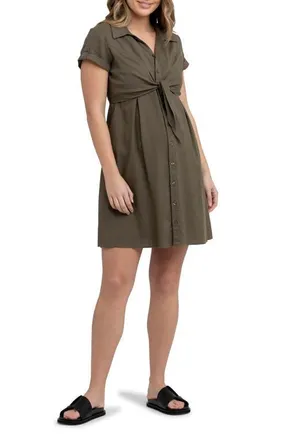 Ripe Colette Tie Up Linen Dress in Olive at Nordstrom, Size X-Small