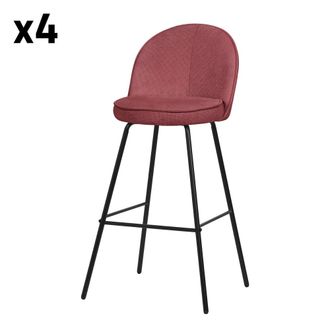 ML Design Set de 4 Taburetes de bar rojos 75cm tapizado tela estructura met&aacute;lica