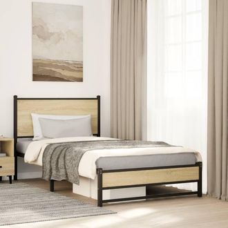 vidaXL Giroletto Senza Materaso In Metallo Rovere Sonoma 100x200 Cm - Vidaxl