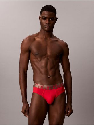 Calvin Klein Mens Brushed Microfiber Stretch Bronze Hip Brief - Red - XL