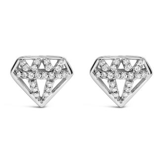 House of Brilliance Sterling Silver 1/6 Cttw Diamond Motif Stud Earrings