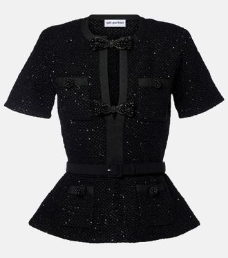 Self Portrait Sequined knitted top