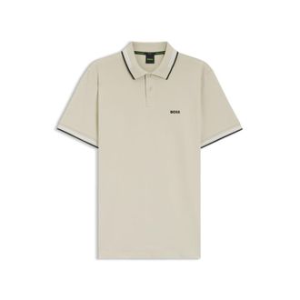 BOSS Stretch-cotton slim-fit polo shirt with branding and stripes