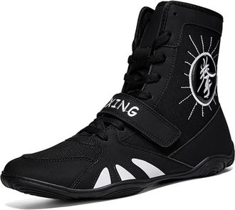 Generic Mens Boxing Wrestling Shoes Breathable Professional Fighting Boots Male High Top Fitness Sports Sneakers,Black,6.5 UK