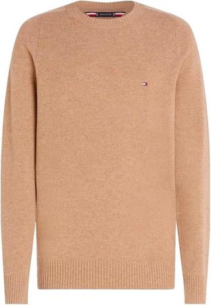 Tommy Hilfiger Beige Gebreide Trui Regular Fit - Heren - Ronde hals truien - Beige - 2XL - Katoen - Truien & Vesten