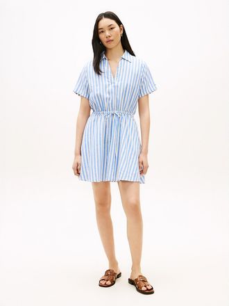 Tommy Hilfiger Womens Essential Striped Linen-Blend Dress - Blue Spell - XXL