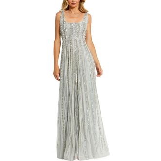 Mac Duggal Embellished A-Line Gown with Striped Details Dress in Powder Blue at Nordstrom, Size 12