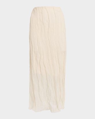 Brandon Maxwell James Crinkled Cotton Midi Skirt