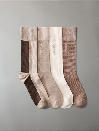 Calvin Klein Mens Colorblock Crew 4-Pack Dress Socks - Beige/Khaki
