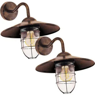 Loops 2 PACK IP44 Outdoor Wall Light Antique Copper Shade Fisherman Lamp 60W E27