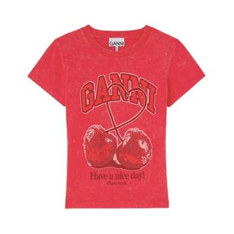 Ganni Baby Fit T-shirt - Dames - T-shirts - Rood - S - Katoen - Tops