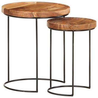 Berkfield Home 2 Piece Coffee Table Set Solid Acacia Wood & Steel in Brown