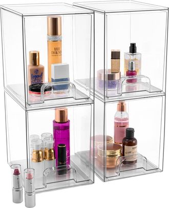 Sorbus Set Of 4 Acrylic Pull-Out Tall Makeup Storage Containers