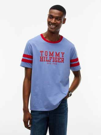 Tommy Hilfiger Mens Varsity Logo Stripe T-Shirt - Washed Ink - XXL